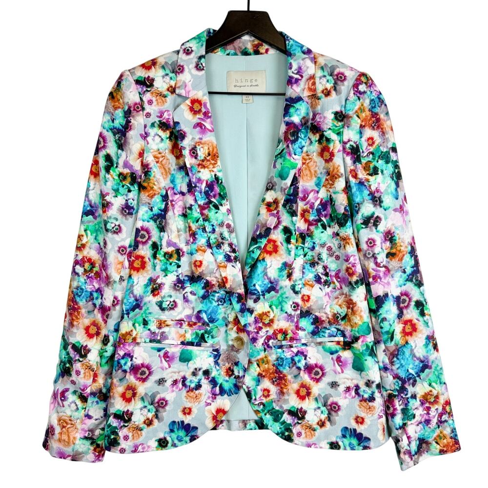 Hinge Bright Floral Print Button Front Blazer Jacket Spring - XS